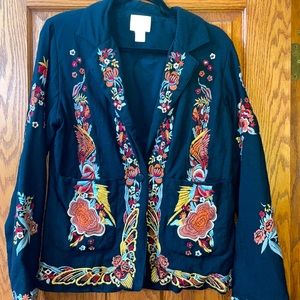 MAEVE Anthropologie jacket blazer 10 Black with Embroidery